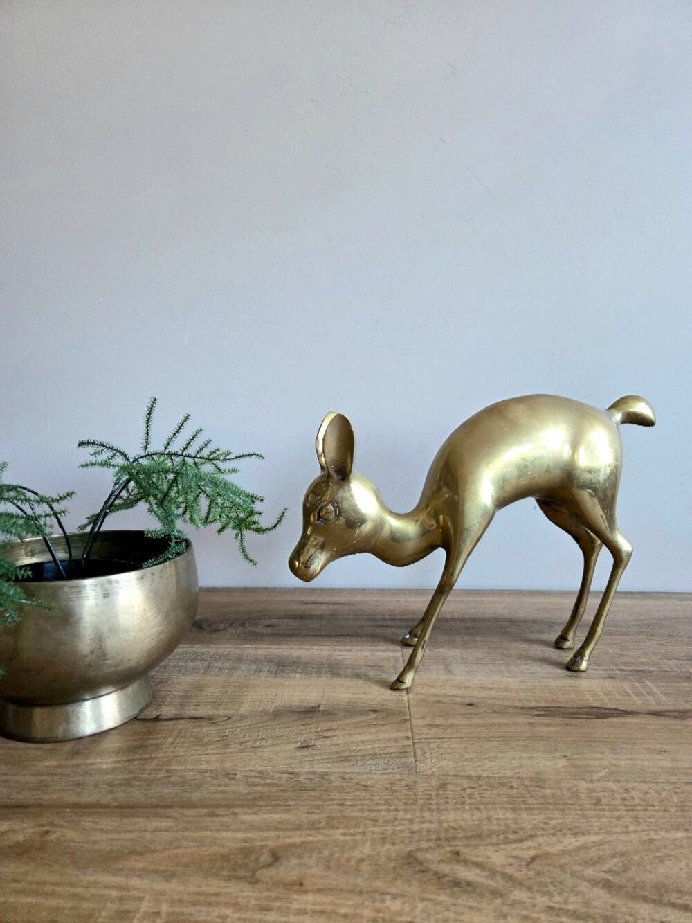 Large Solid Brass Bay Deer Figurine 8 3/4''tall, 12''long.